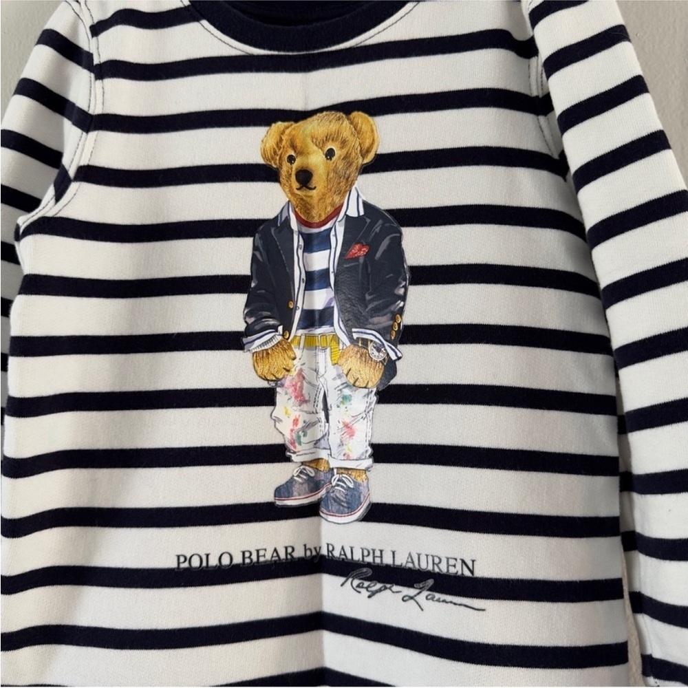 Polo by Ralph Lauren Kids Bear Striped Nightgown - Black and White - Picture 2 of 4